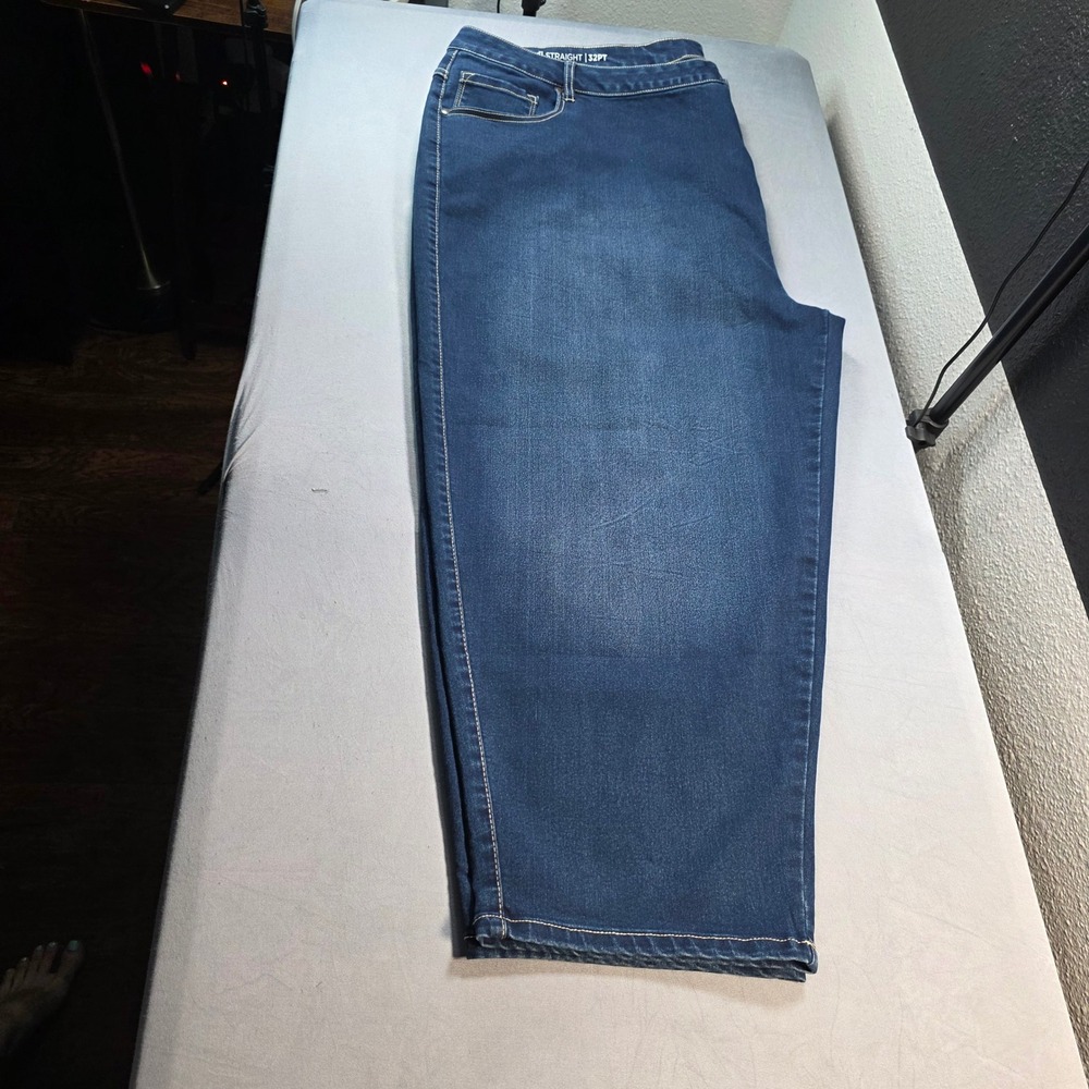 Avenue Denim Straight Leg Jeans Dark Wash Blue Plus Size‎ Petite 32PT